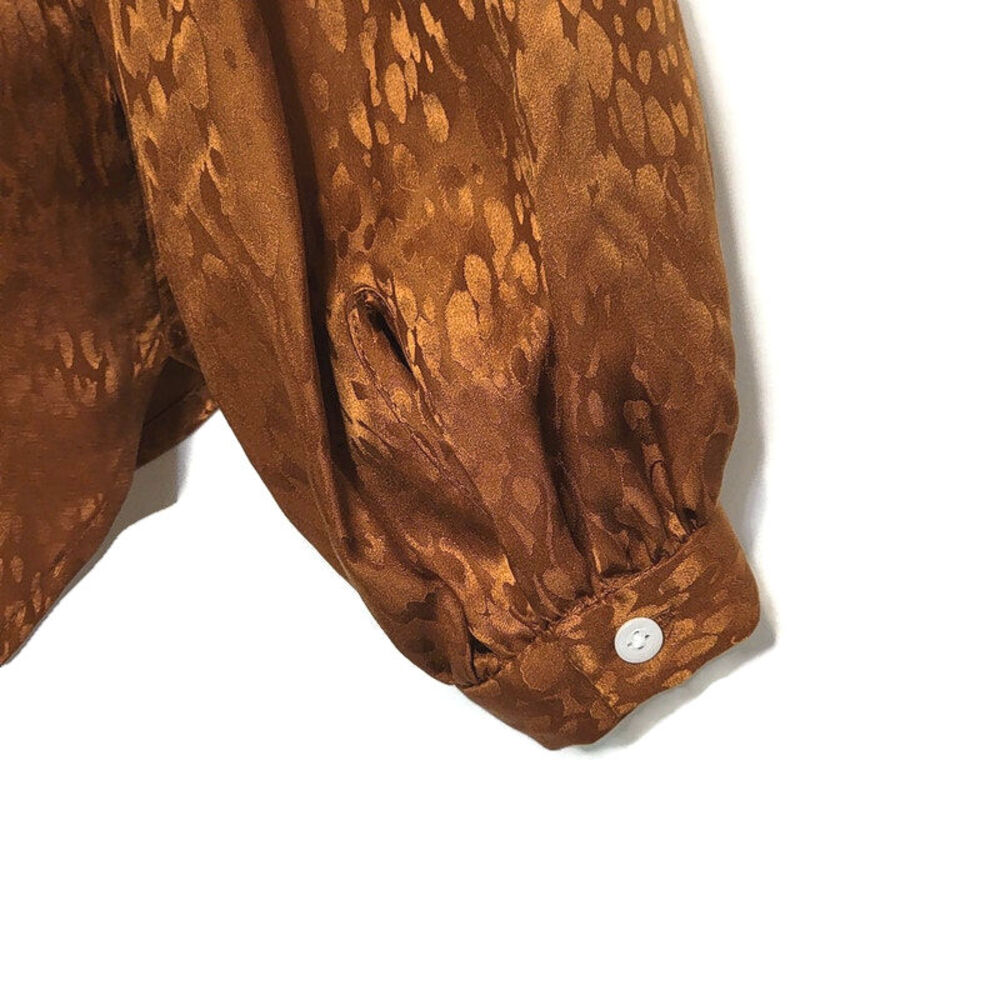 ALC Silk Animal Print Blouse Mandarin Collar Long Sleeve Chic Button Down Work 8 - Picture 11 of 16